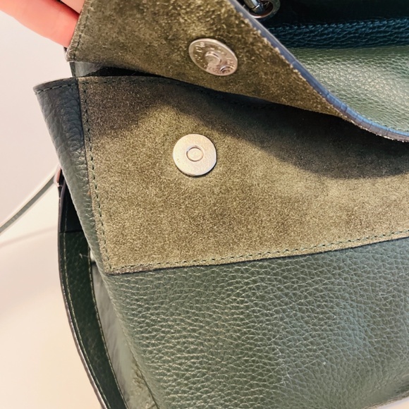 Cromia Leather 🇮🇹 Purse Magnetic Closure Olive Green Satchel Bag Made In Italy - Picture 3 of 16